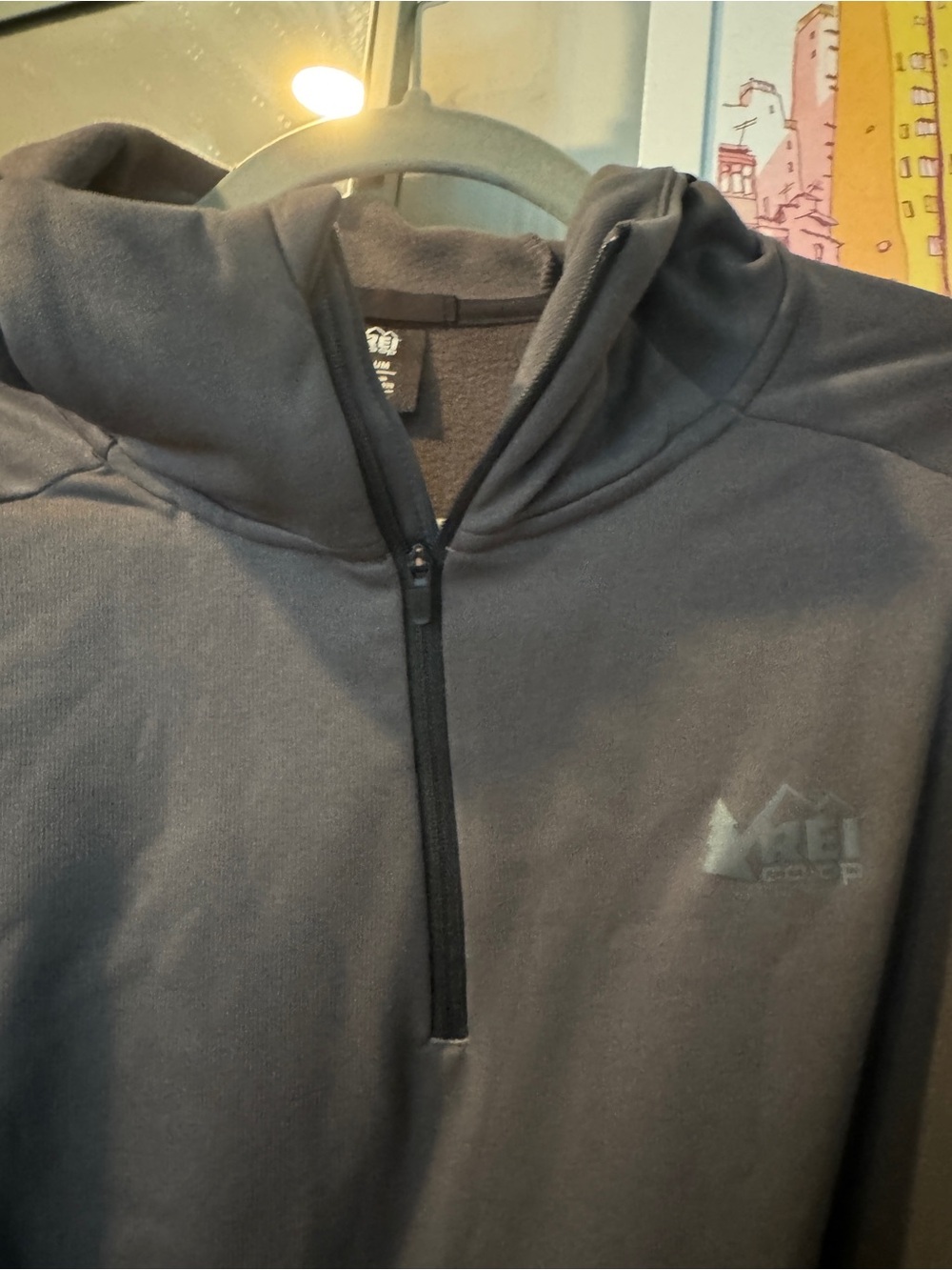 REI Men's Hooded Quarter-Zip Pullover Jacket - Charcoal - Picture 3 of 4